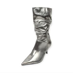 Marc Fisher Manya Boots 7.5 Silver Metallic Pointed Toe Heeled Ankle